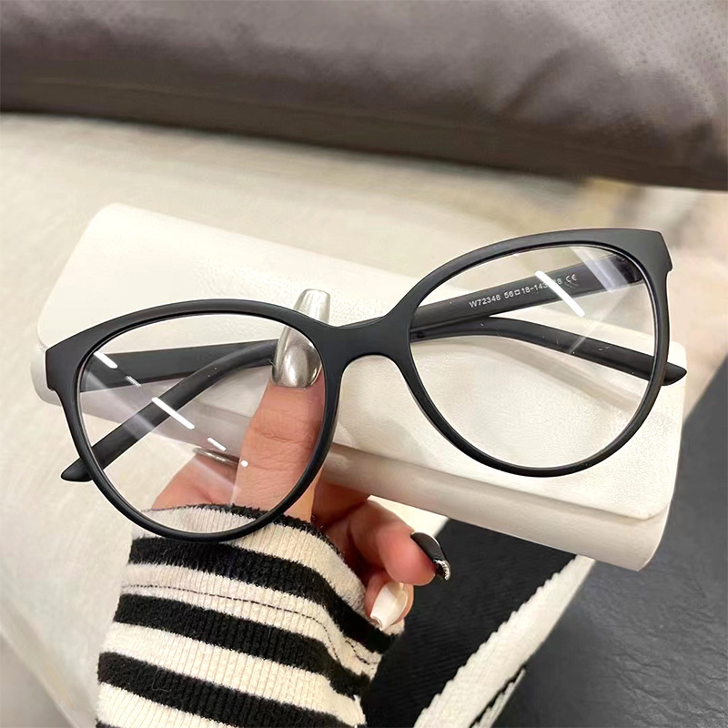 Cat-Eye Large Frame Glasses For Women Retro European And American Contrast Color Flat Glasses With Degree Plain Glasses Frame Trendy W72348