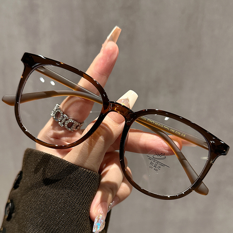New Korean Version Of Cold Tea-Colored Glasses For Women Without Makeup TR Large Frame Slim Danyang Glasses Anti-Blue Light Glasses Wholesale 1144