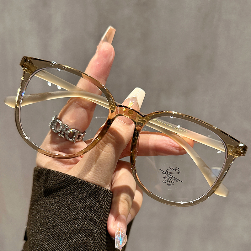 New Korean Version Of Cold Tea-Colored Glasses For Women Without Makeup TR Large Frame Slim Danyang Glasses Anti-Blue Light Glasses Wholesale 1144