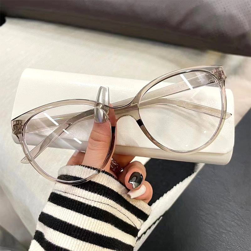 Cat-Eye Large Frame Glasses For Women Retro European And American Contrast Color Flat Glasses With Degree Plain Glasses Frame Trendy W72348