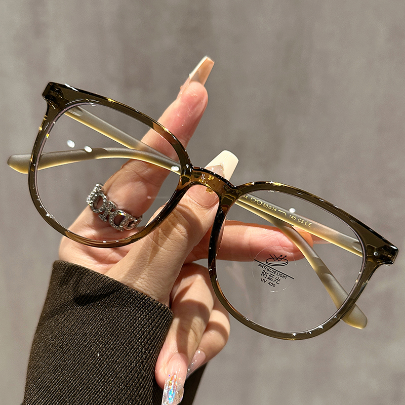 New Korean Version Of Cold Tea-Colored Glasses For Women Without Makeup TR Large Frame Slim Danyang Glasses Anti-Blue Light Glasses Wholesale 1144